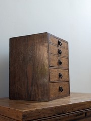 Oak 5 Graduated Drawer Small Cabinet Ceramic Insert Drawers Victorian Antique