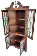 Antique Mahogany Full Display Inlaid Corner China Cabinet Curio LA Area