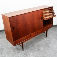 Mid Century Danish Modern Credenza Highboard Bar Sideboard Denmark Teak Drawers