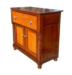 ANTIQUE FEDERAL BIRD’S EYE MAPLE & CHERRY JELLY CABINET WITH RARE BUTLER’S DESK
