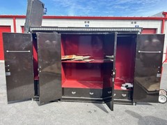 Black Wood Free-Standing Cabinet w/ Red Interior, 4 Doors, 4 Drawers, Shelf