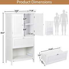 43.5″ Multi-Purpose Storage Cabinet with Adjustable Shelves, 2 Drawers White