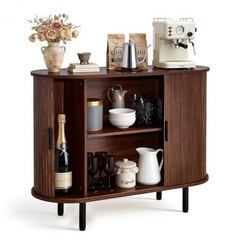Mid Century Coffee Bar Cabinet with Storage, 2 Sliding Doors, Sideboard Buffet f