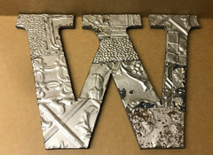 Decorative Salvaged Tin Ceiling 16″ Patchwork Shabby Silver Letter W Old 219-26B