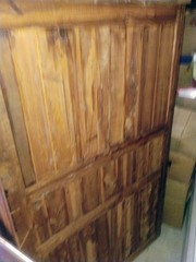 Antique Handmade Wooden Cupboard Brown Raised Panel Double Doors Brass Hardware