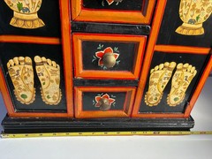 VTG 16″ HAND PAINTED WOOD FOLK ART CABINET INDIA BALI YOGA TANTRIC STORAGE CHEST