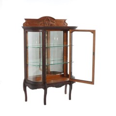 Antique RJ Horner Diminutive Oak Vitrine with Foliate Elements C1910