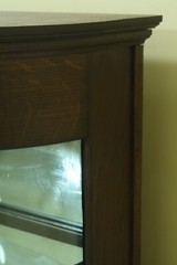 F32950EC: Antique Victorian Oak Lion Carved Bow Front China Cabinet