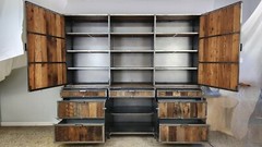 Industrial Credenza w/ Hutch Reclaimed Wood Welded High End Brutalist 96″ TALL!
