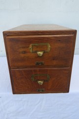 Early 1900s Oak Tabletop Two Drawer Table Top Large Wooden Card File 6128