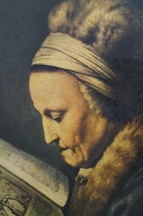 1976 Old Woman Reading a Lectionary Portrait Print on Board after Gerrit Dou 13″