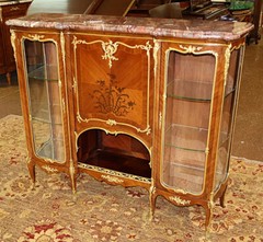 Marble Top French Ormolu Kingwood Inlaid Marquetry Vitrine Attributed To Linke