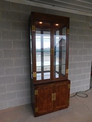 Henredon Scene One Campaign Style Light 2 Pc Curio Cabinet 82″h X 32″w “B”