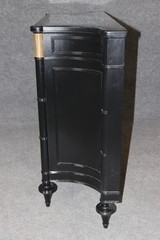 French Louis XVI Style Black Ebonized Cabinet with Distressed Mirrored Panels