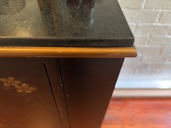 Black with Black Marble Top Oriental Bar Cabinet 17D”x45Wx42H. Plenty of storage