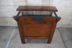 20th Century Korean Elmwood Rice Chest Storage Bin Tansu Altar Cabinet Locks 38″