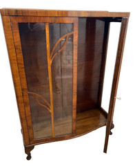 Art Deco China Cabinet Curio Locking Double Door Two Glass Shelves Lighted