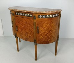 Cabinet Wood Marble top Inlay Marquetry Brass Trims medallions Commode cabinet v