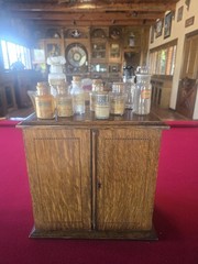 Solid Wood Antique Apothecary Cabinet Box Portable Medicine Chest Glass Bottles