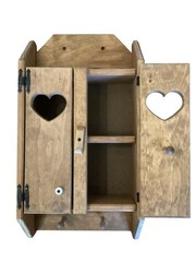 Rustic Solid Wood Hanging Medicine Spice Cabinet Primitive Custom VTG Hearts
