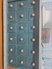 Antique apothecary drawer wood cabinet chest jewelry box tool box green vintage