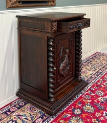 Antique French Jam Cabinet Cupboard Pedestal Barley Twist Drawer Oak Pheasant
