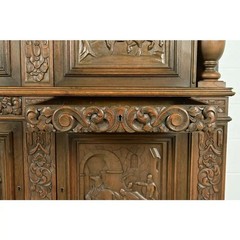 Antique Danish Renaissance Revival Carved Oak Bar Cabinet, Circa 1890s