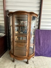 Antique Curio Cabinet Wood & Glass Brown 3 Shelves 1 Glass Door Free Standing