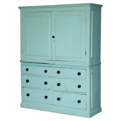 ANTIQUE VICTORIAN CIRCA 1860 PINE HOUSEKEEPERS CUPBOARD LINEN ORIGINAL PAINT