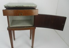 Cabinet Side table Night stand Queen Anne Style Wood Marble Inlay Butterflies