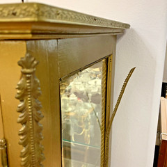 ATQ Gold Painted Wood Lighted Curio Cabinet + 3 Glass Shelves & Mirror 56″H 28″L