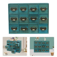 12 Drawers Vintage Tabletop Apothecary Storage Box Library Card Catalog Cabinet