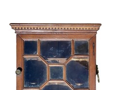 ANTIQUE GEORGE III OAK SPECIMEN OR VALUABLES CABINET WITH LION’S HEAD MOUNTS