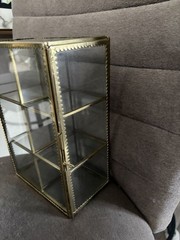 Vintage Hollywood Regency Brass And Glass Tabletop Curio 6 Compartment Display