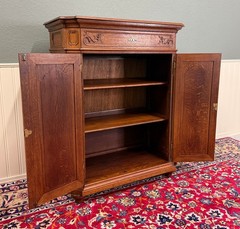 Antique French Double Door Cabinet Cupboard Carved Honey Oak Drawer early 20th
