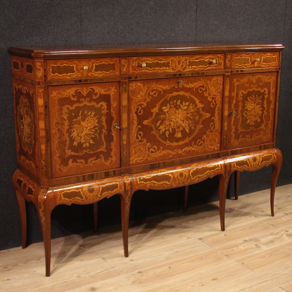 Bar cabinet inlaid wood furniture vintage sideboard commode 20th century