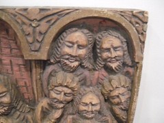 19th C LAST SUPPER ICON FROM 1 1/4″ THICK BOARD HAND CARVED 19 X 9″ HAND PAINTED