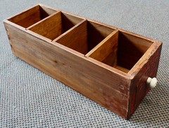 Antique 12 Drawer Red Wooden Cabinet Apothecary, Tool, Sewing. Divided Drawers