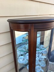 65301 Vintage Bow Front Curio Cabinet with Inlaid Mahogany Design