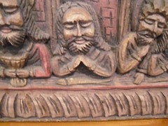 19th C LAST SUPPER ICON FROM 1 1/4″ THICK BOARD HAND CARVED 19 X 9″ HAND PAINTED