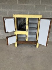 N. SNELLENBURG & CO. PHILADELPHIA ANTIQUE OAK PAINTED ICE BOX