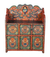 Antique Tibetan Elm Pegam Apothecary Bookcase Chest Altar Cabinet Bench Seat 43