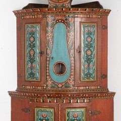 Original Painted Swedish Mora Clock Corner Cabinet, circa 1820-40