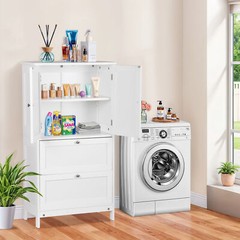 43.5″ Multi-Purpose Storage Cabinet with Adjustable Shelves, 2 Drawers White