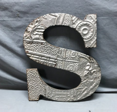 Decorative Salvage Tin Ceiling 16″ Patchwork Silver Metal VTG Letter S 1793-24B