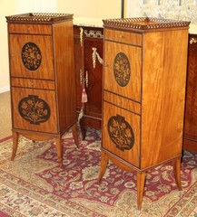 Superb Elaborately Inlaid Plum Pudding Mahogany Side Lingerie Tall Cabinets 1890