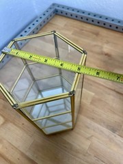 MCM Miniature Brass & Glass Tabletop 3-Shelf Double Door Curio Display Cabinet