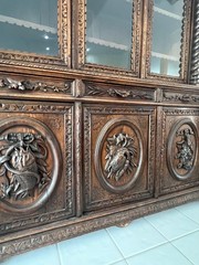 Large Antique French Carved Hunting Renaissance 6 Door Bookcase Cabinet