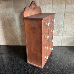 VTG Wooden 8 Drawer Spice Cabinet Box Cupboard Apothecary Hanging Labeled Names