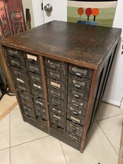 1920’s Yawman & Erbe 36 Drawer Parts Chest, Oak Cabinet, Japanned Metal Drawers